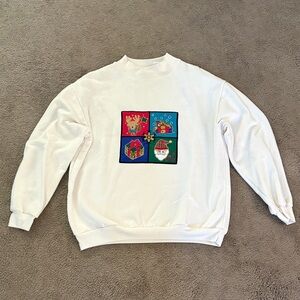 Spirit White Festive Graphic Womens Crewneck Sweater.